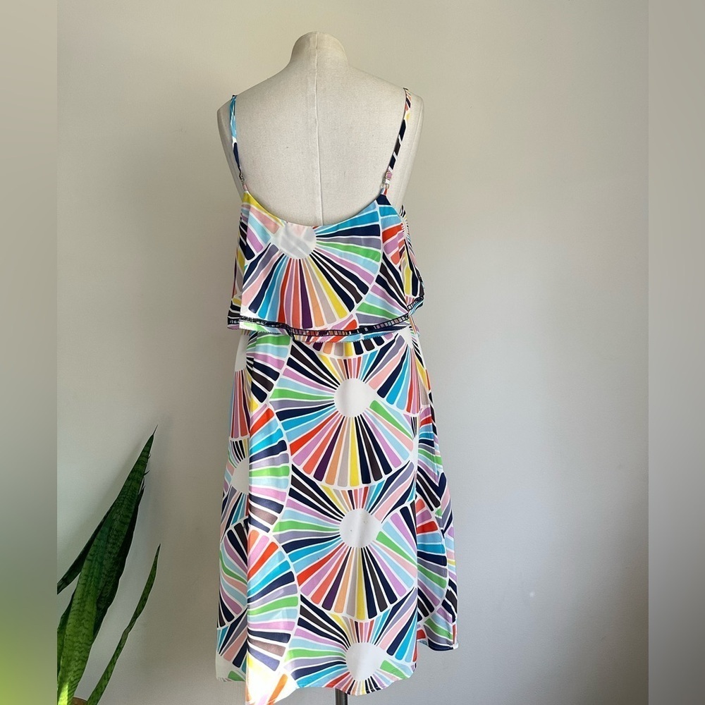 Trina Turk SILK BELTED Ruffle Retro Lined MIDI Dress sz Medium - Picture 5 of 9